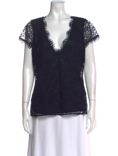 Pre-owned St. John Couture Lace Pattern V-neck Top In Blue
