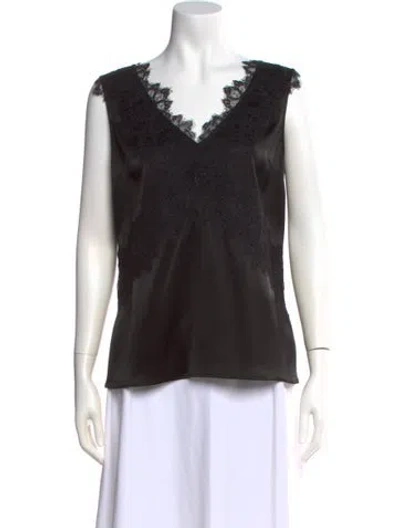Pre-owned St. John Couture Lace Pattern V-neck Top W/ Tags In Black
