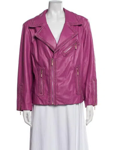 Pre-owned St. John Couture Lamb Leather Biker Jacket In Pink/purple