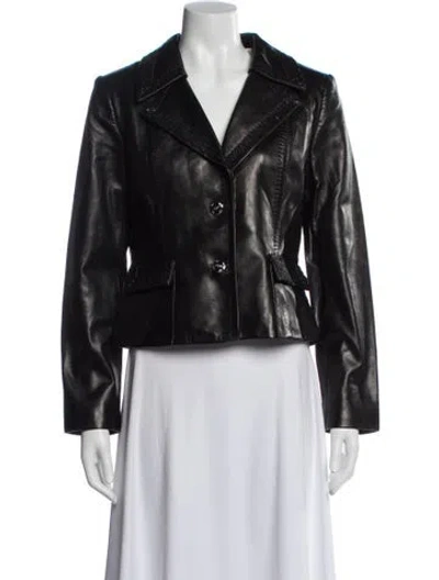 Pre-owned St. John Couture Lamb Leather Blazer In Black