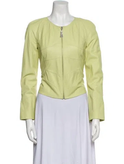 Pre-owned St. John Couture Leather Evening Jacket In Green