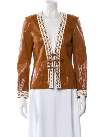 Pre-owned St. John Couture Leather Printed Evening Jacket In Brown