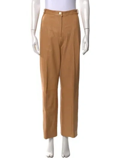 Pre-owned St. John Couture Leather Straight Leg Pants In Brown
