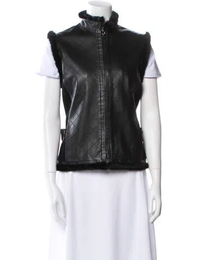 Pre-owned St. John Couture Leather Vest In Black