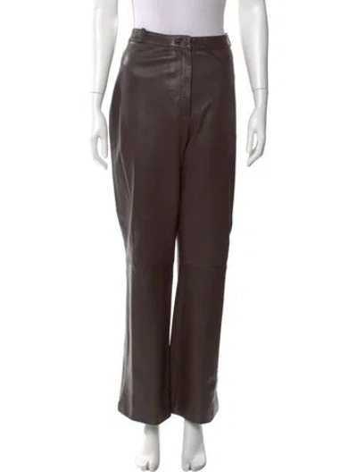 Pre-owned St. John Couture Leather Wide Leg Pants In Brown