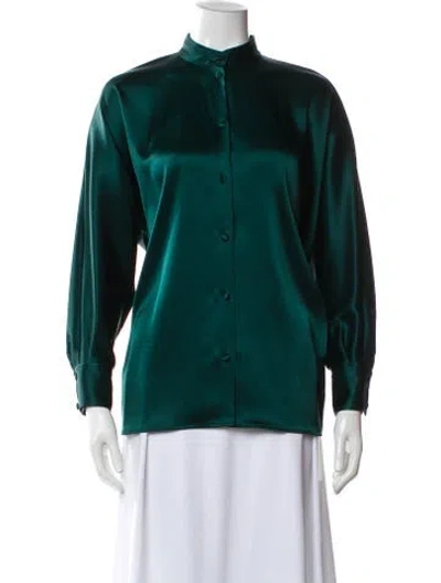 Pre-owned St. John Couture Long Sleeve Blouse In Green