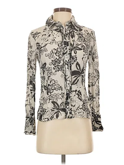 Pre-owned St. John Couture Long Sleeve Silk Top Ivory Print Pattern High Neck Tops