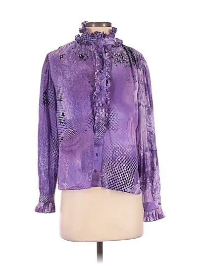 Pre-owned St. John Couture Long Sleeve Silk Top Purple Tie Neck Tops