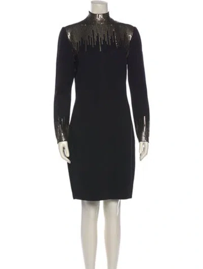 Pre-owned St. John Couture Mock Neck Knee-length Dress In Black