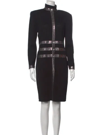 Pre-owned St. John Couture Mock Neck Knee-length Dress In Black