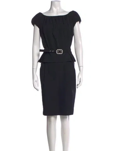 Pre-owned St. John Couture Off-the-shoulder Knee-length Dress In Black