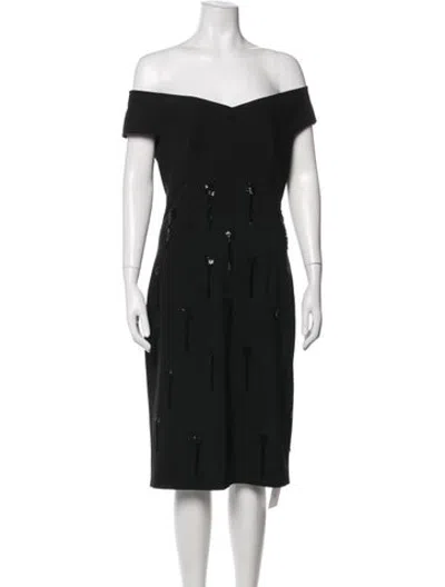 Pre-owned St. John Couture Off-the-shoulder Knee-length Dress In Black