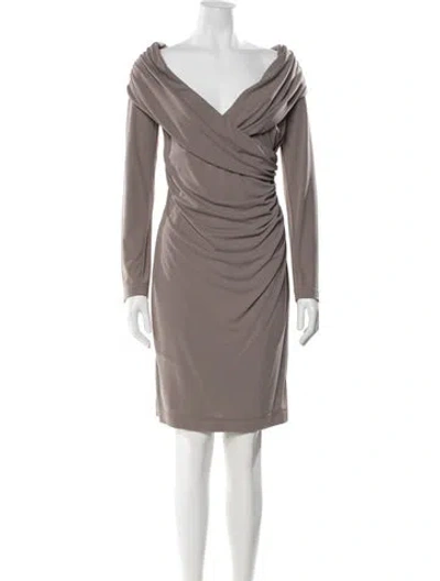 Pre-owned St. John Couture Off-the-shoulder Knee-length Dress In Gray