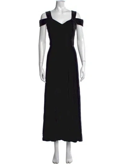 Pre-owned St. John Couture Off-the-shoulder Long Dress In Black