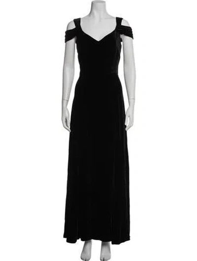 Pre-owned St. John Couture Off-the-shoulder Long Dress In Black