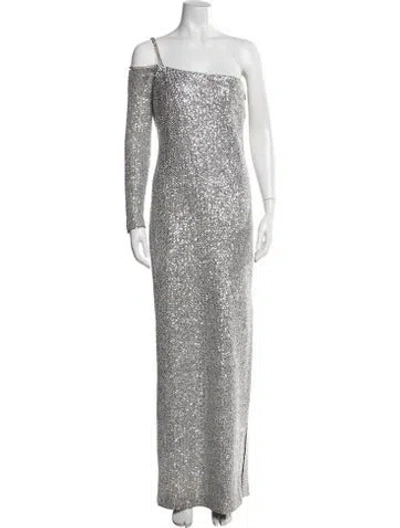 Pre-owned St. John Couture One-shoulder Long Dress In Gray