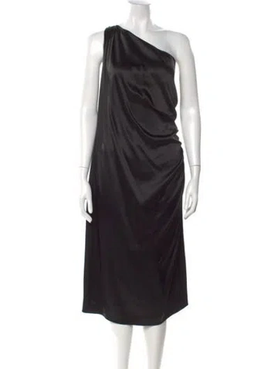 Pre-owned St. John Couture One-shoulder Midi Length Dress In Black
