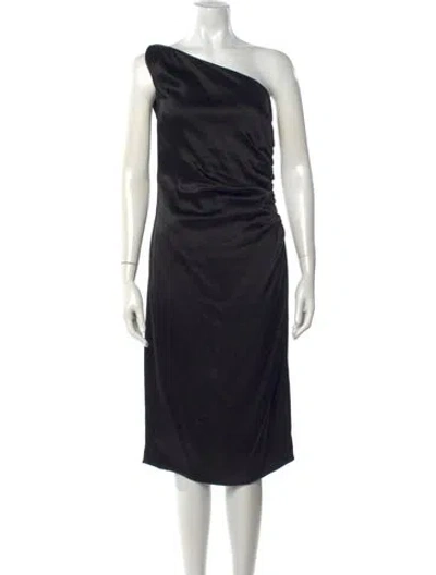 Pre-owned St. John Couture One-shoulder Midi Length Dress In Black