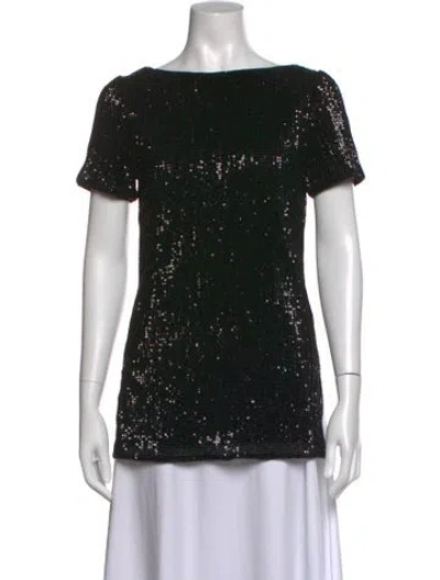 Pre-owned St. John Couture Patterned Bateau Neckline Top In Black