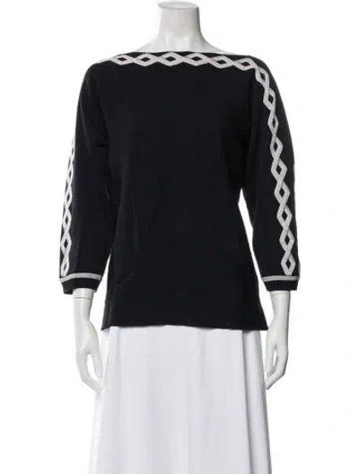 Pre-owned St. John Couture Patterned Bateau Neckline Top In Blue