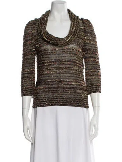 Pre-owned St. John Couture Patterned Cowl Neck Top In Multicolor