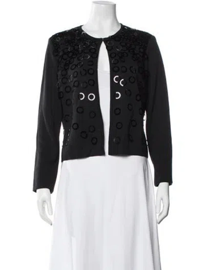 Pre-owned St. John Couture Patterned Crew Neck Sweater In Black
