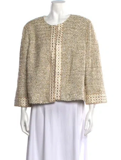 Pre-owned St. John Couture Patterned Crew Neck Sweater In Metallic/neutrals