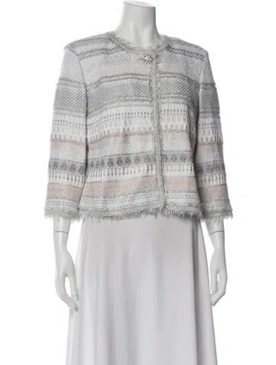 Pre-owned St. John Couture Patterned Jacket In White