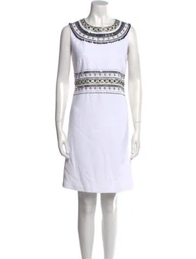 Pre-owned St. John Couture Patterned Knee-length Dress In White