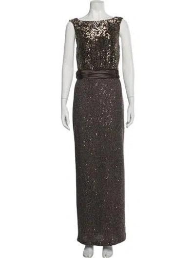 Pre-owned St. John Couture Patterned Long Dress In Black