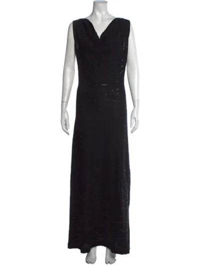 Pre-owned St. John Couture Patterned Long Dress In Black