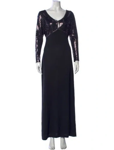 Pre-owned St. John Couture Patterned Long Dress In Blue