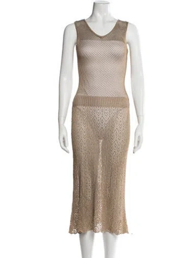 Pre-owned St. John Couture Patterned Long Dress In Brown/neutrals