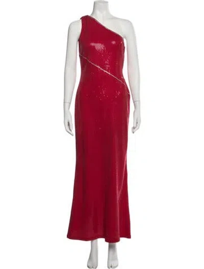 Pre-owned St. John Couture Patterned Long Dress In Red