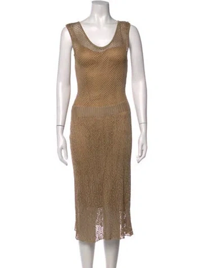 Pre-owned St. John Couture Patterned Midi Length Dress In Brown