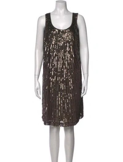 Pre-owned St. John Couture Patterned Mini Dress In Brown