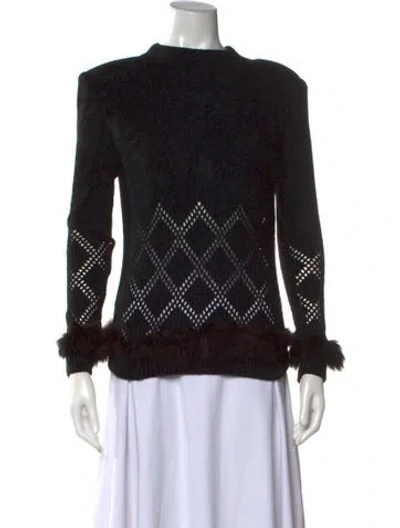 Pre-owned St. John Couture Patterned Mock Neck Top In Black