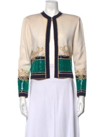 Pre-owned St. John Couture Patterned Open Front Sweater In Neutrals