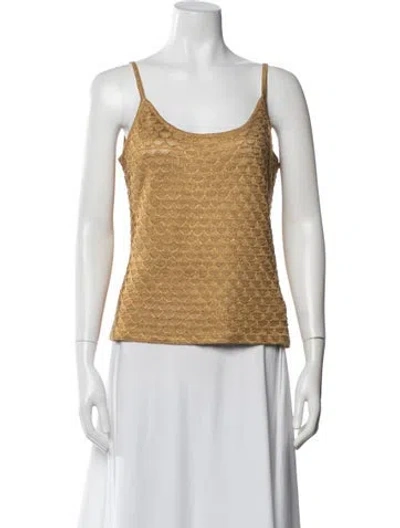 Pre-owned St. John Couture Patterned Scoop Neck Top In Gold