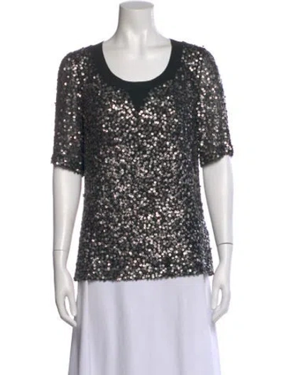 Pre-owned St. John Couture Patterned Scoop Neck Top In Gray