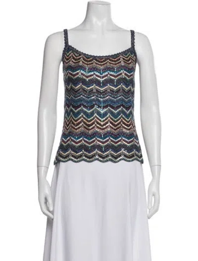 Pre-owned St. John Couture Patterned Scoop Neck Top In Multicolor