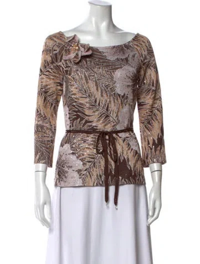 Pre-owned St. John Couture Patterned Scoop Neck Top In Multicolor