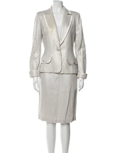 Pre-owned St. John Couture Patterned Skirt Set In Grey