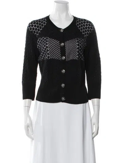 Pre-owned St. John Couture Patterned V-neck Sweater In Black