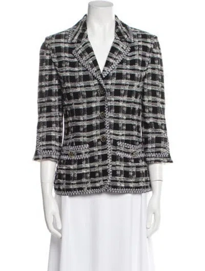 Pre-owned St. John Couture Plaid Print Blazer In Black