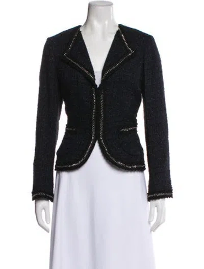 Pre-owned St. John Couture Plaid Print Blazer In Blue