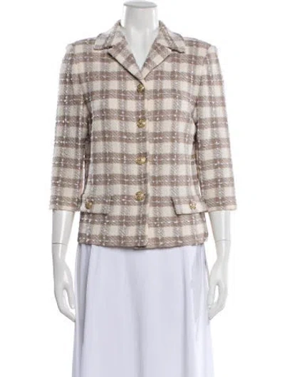 Pre-owned St. John Couture Plaid Print Blazer In Neutral