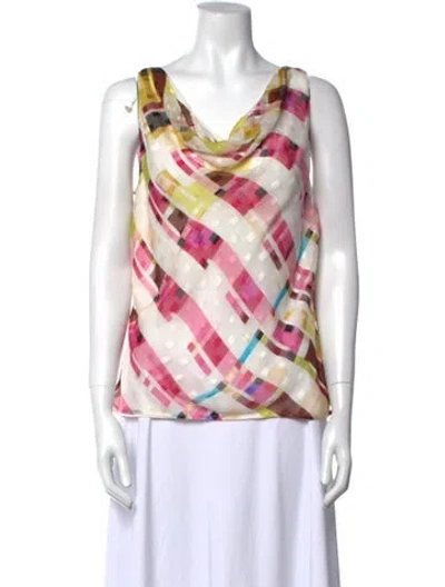 Pre-owned St. John Couture Plaid Print Cowl Neck Top In Multi