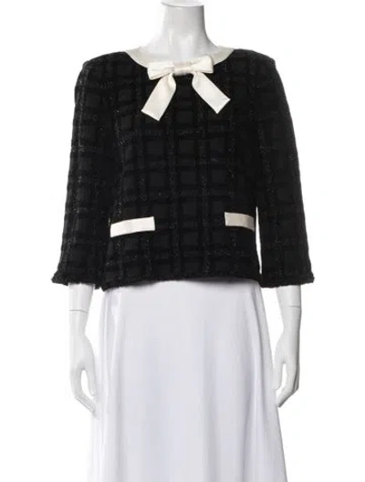 Pre-owned St. John Couture Plaid Print Crew Neck Top In Black