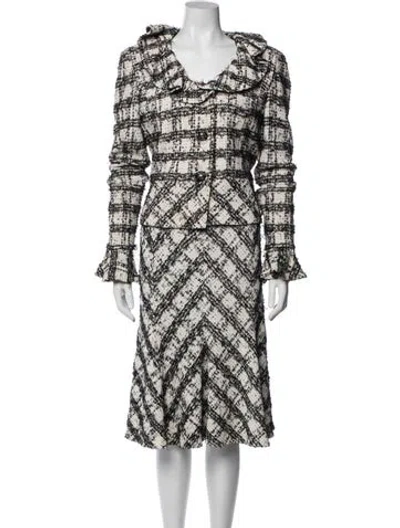 Pre-owned St. John Couture Plaid Print Distressed Accents Skirt Set